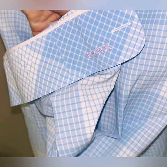 Mr. Thomas Pink Slim Casual Dress Shirt Lt Blue & White Sz XXL - Picture 5 of 13